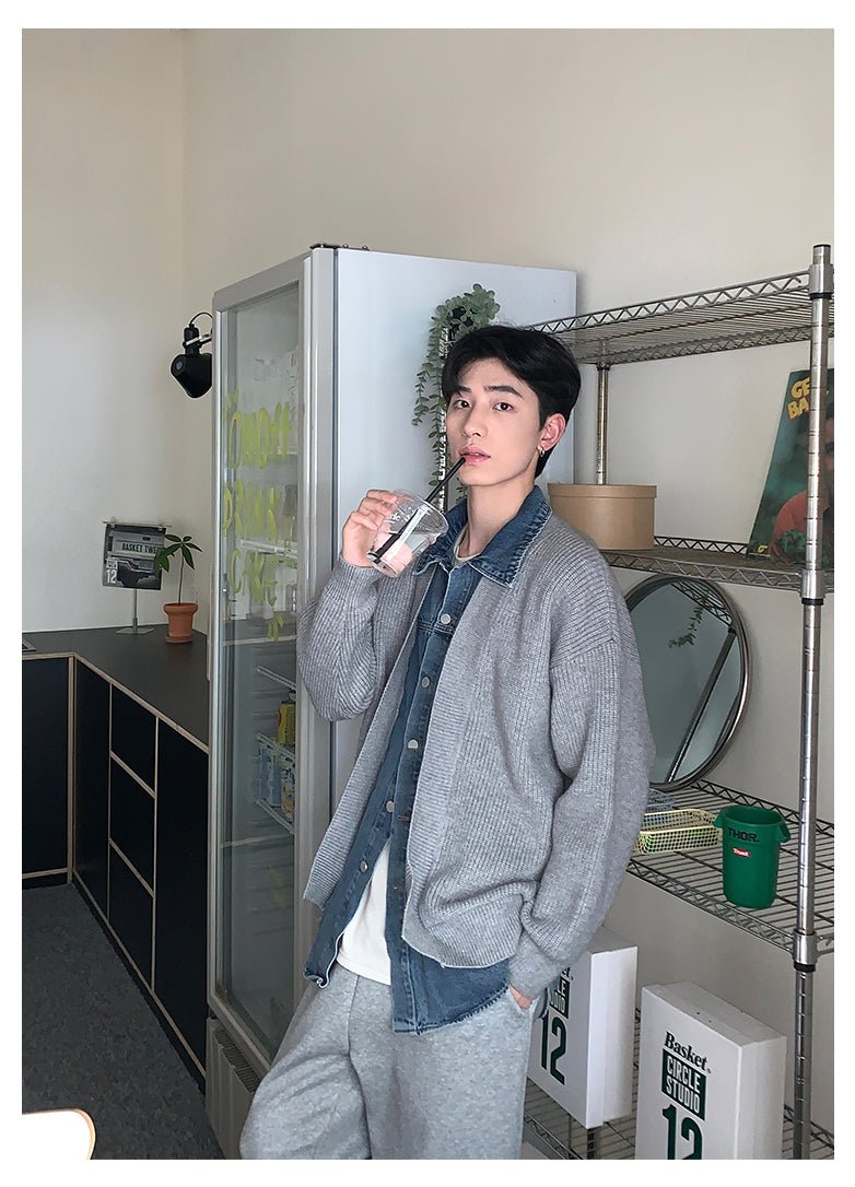 韓国ファッション SELCA-Fake denim knit cardigan-mselca2023aw299-02