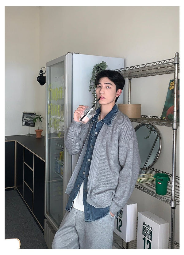 韓国ファッション SELCA-Fake denim knit cardigan-mselca2023aw299-02
