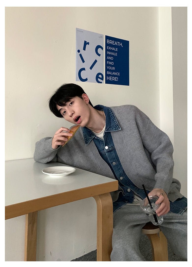韓国ファッション SELCA-Fake denim knit cardigan-mselca2023aw299-010