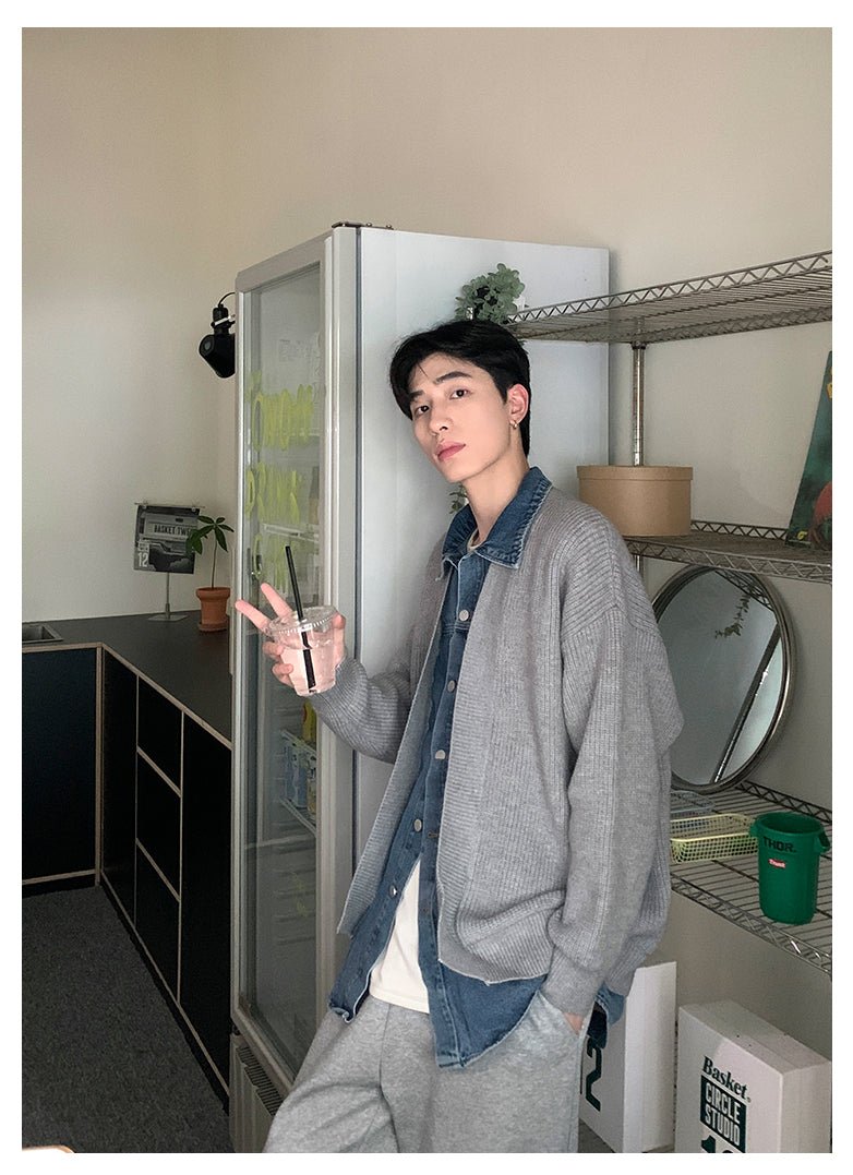 韓国ファッション SELCA-Fake denim knit cardigan-mselca2023aw299-011