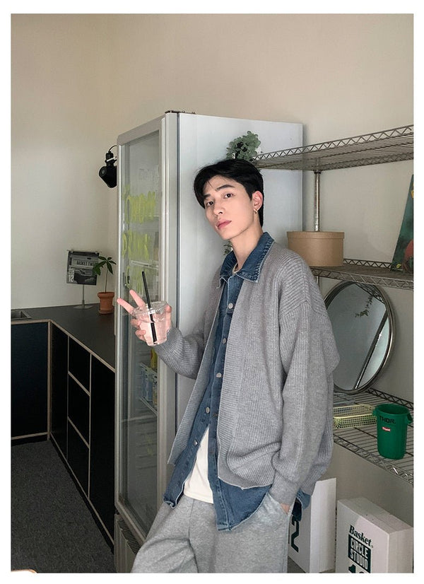 韓国ファッション SELCA-Fake denim knit cardigan-mselca2023aw299-011