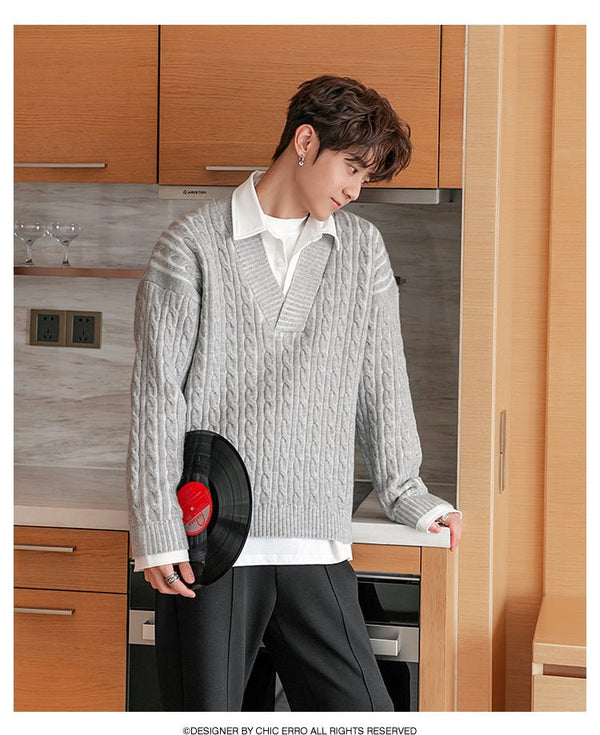 韓国ファッション SELCA-Fake layered knit shirt-mselca2023aw303-04