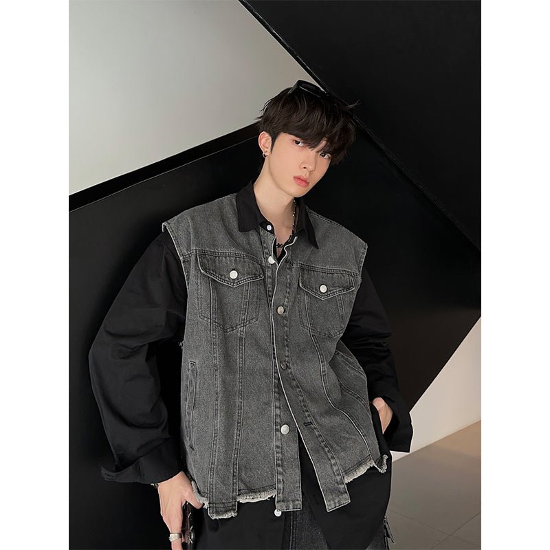 韓国ファッション SELCA-Fake Two Piece Denim Jacket-mselca2023aw308-01