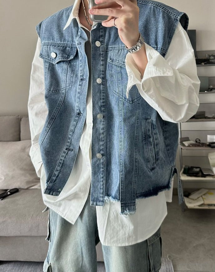 韓国ファッション SELCA-Fake Two Piece Denim Jacket-mselca2023aw308-02