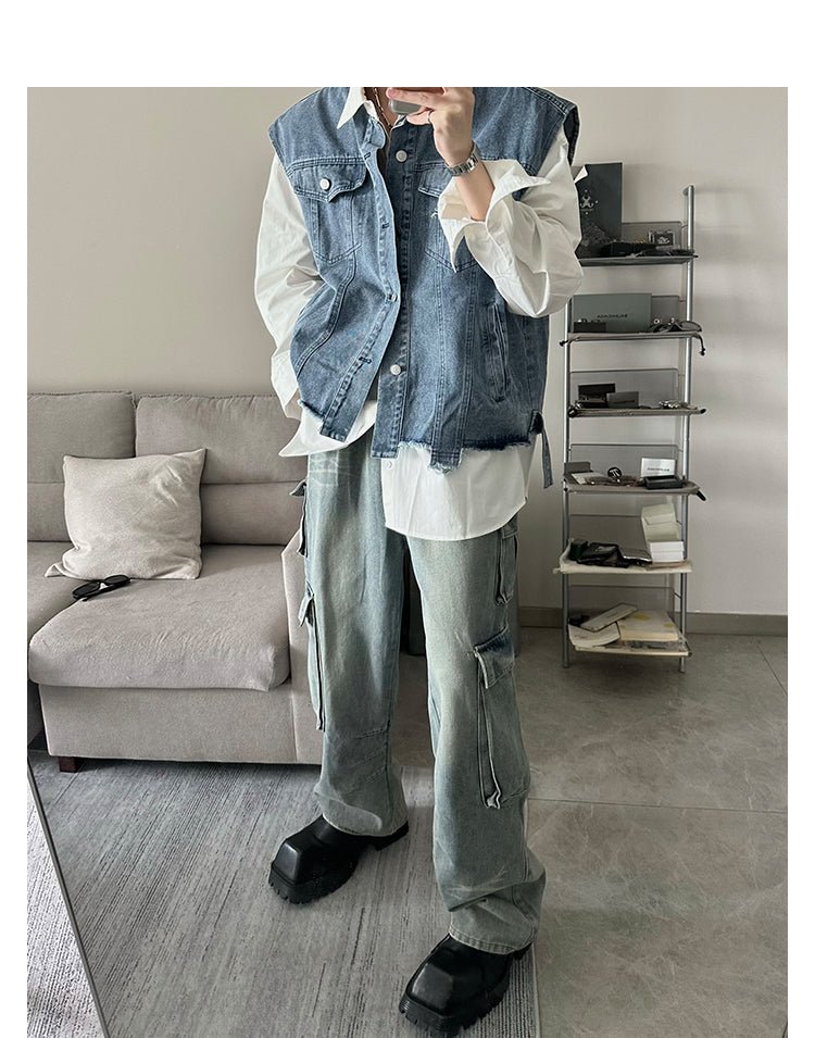 韓国ファッション SELCA-Fake Two Piece Denim Jacket-mselca2023aw308-09