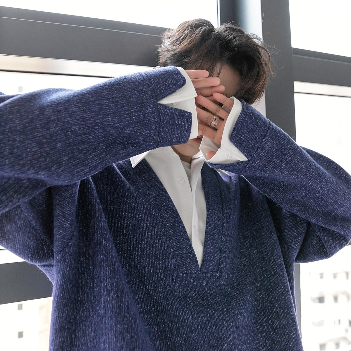 韓国ファッション SELCA-Fake Two Piece Sweat Shirt or-mselca2023aw313-01