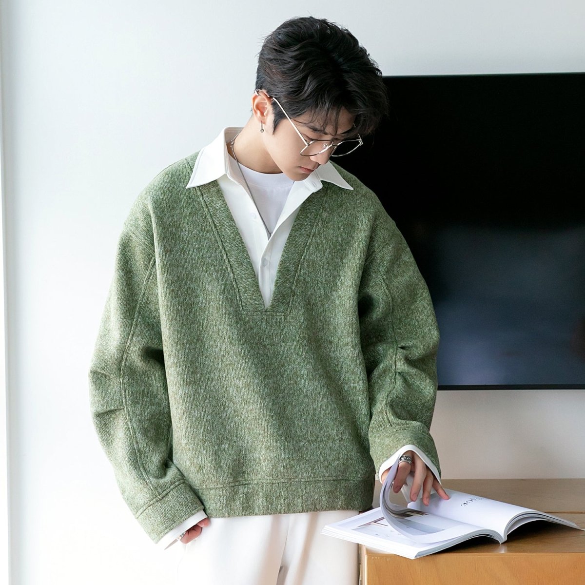 韓国ファッション SELCA-Fake Two Piece Sweat Shirt or-mselca2023aw313-02