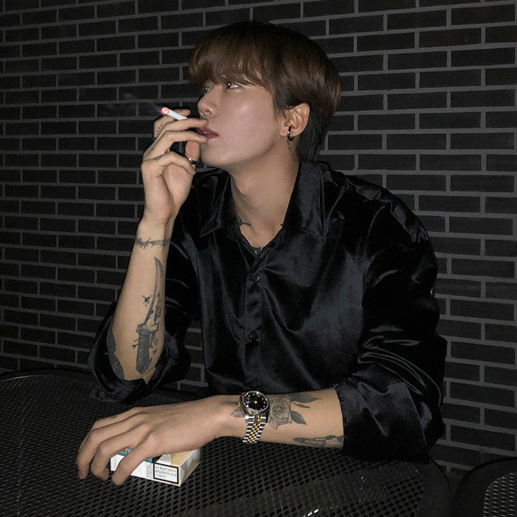 韓国ファッション SELCA-Glossy long sleeve shirt-mselca2023aw338-04