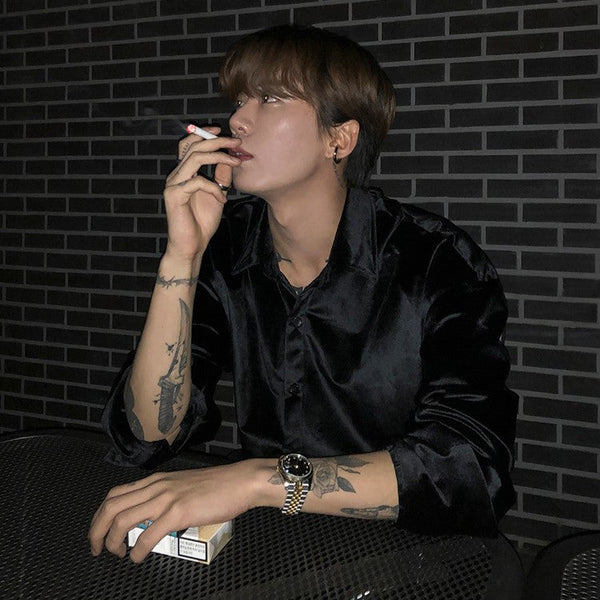 韓国ファッション SELCA-Glossy long sleeve shirt-mselca2023aw338-04