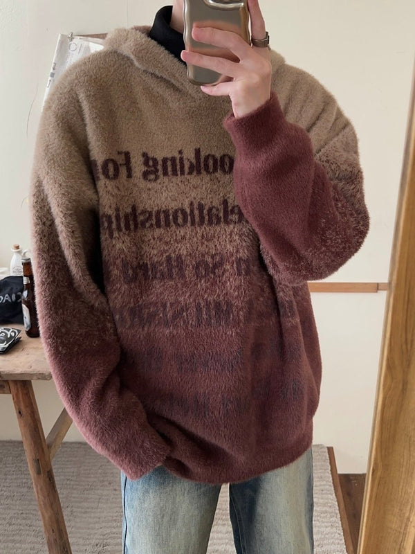 韓国ファッション SELCA-Gradient logo knit hoodie-mselca2023aw345-02