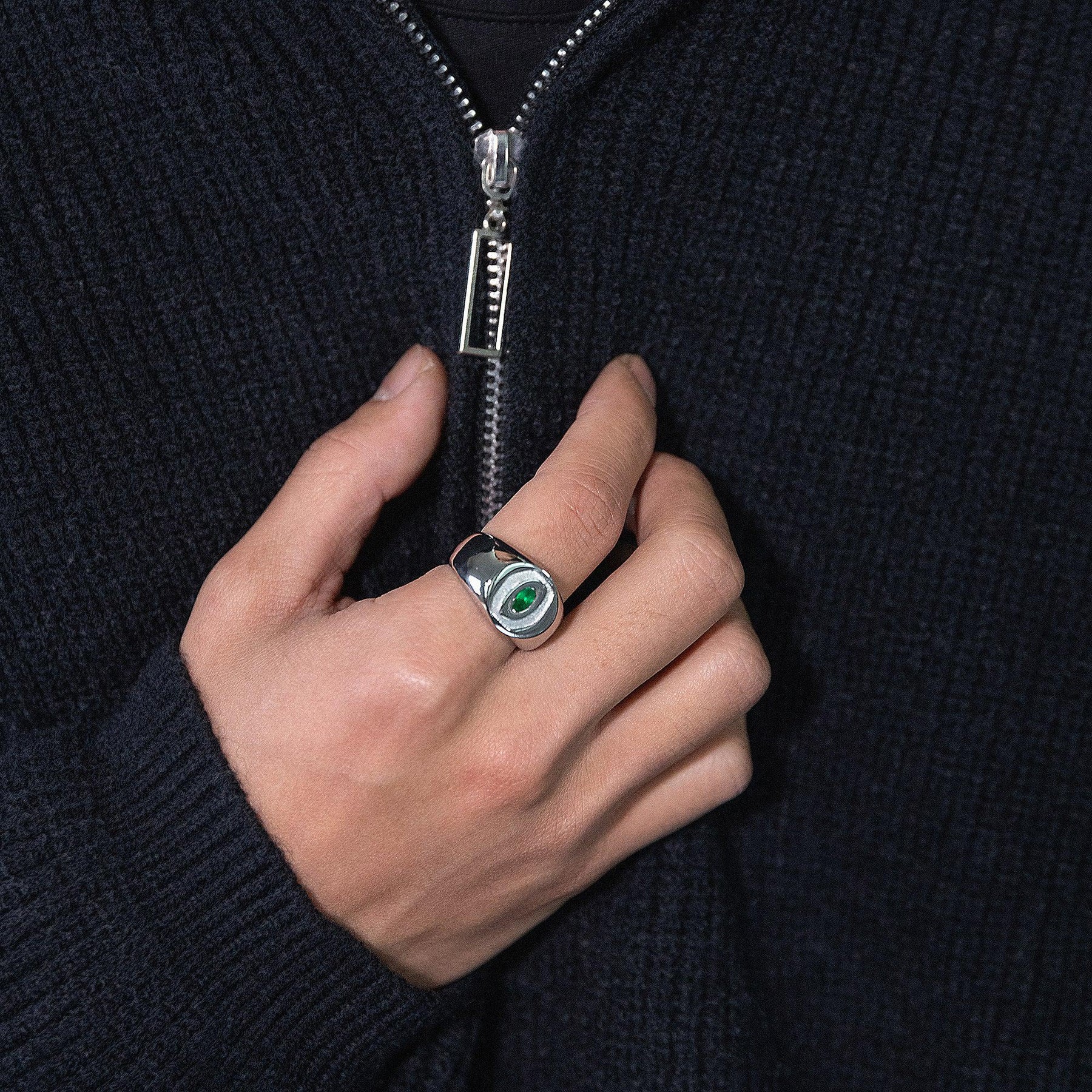 韓国ファッション SELCA-Green Zircon Ring-mselca2023aw356-03