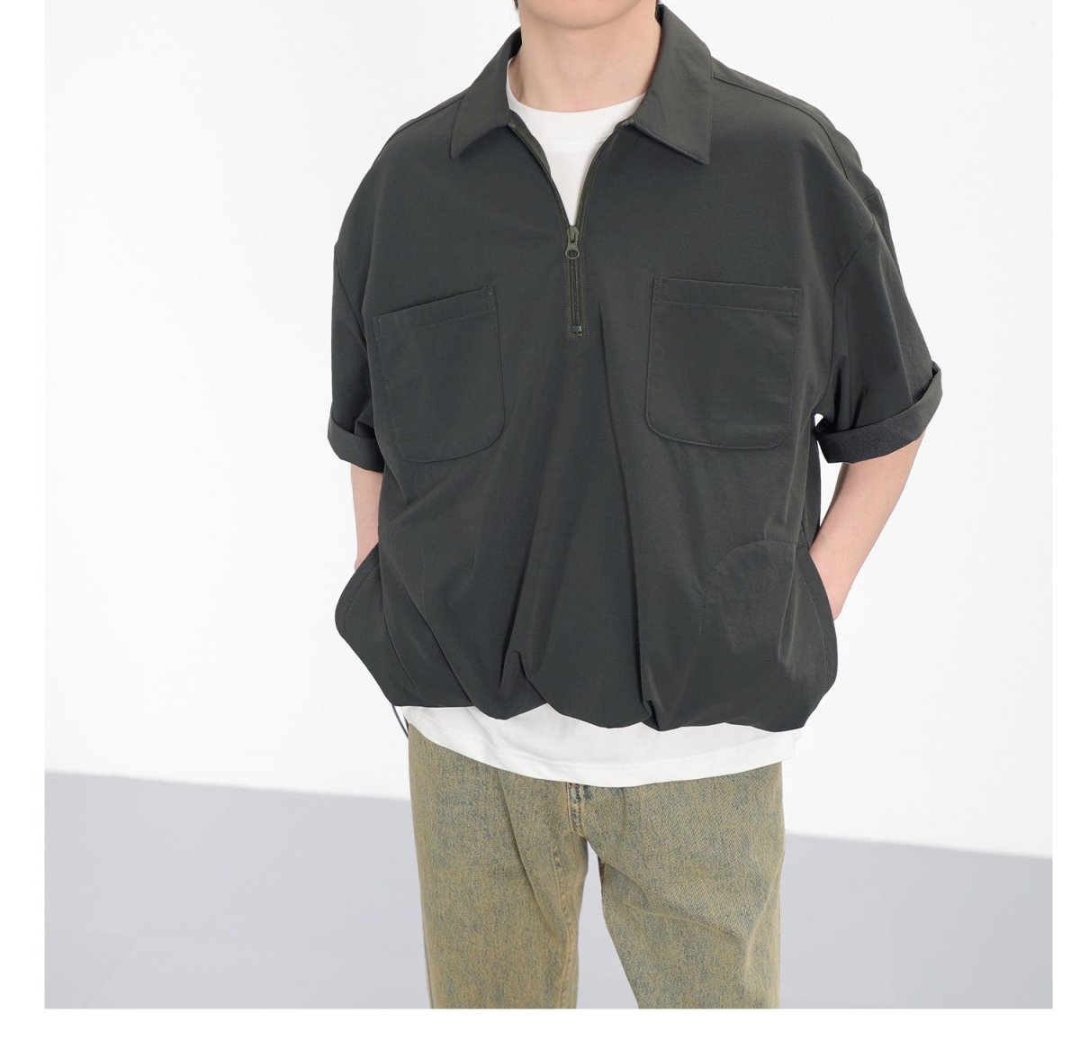 韓国ファッション SELCA-Half zip cargo T -shirt-mselca2023aw360-07