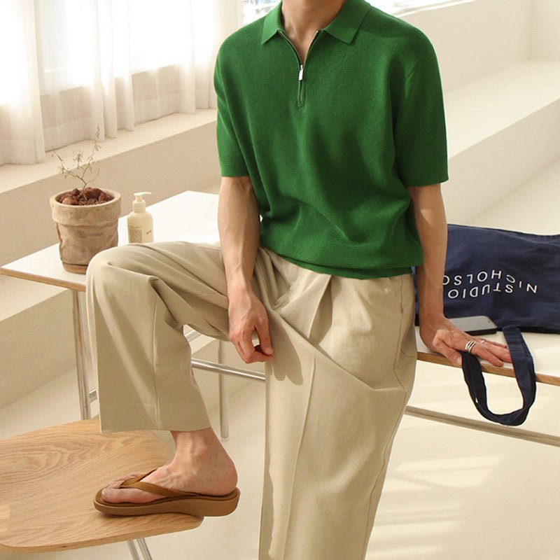 韓国ファッション SELCA-Half zip color polo shirt-mselca2023aw361-06