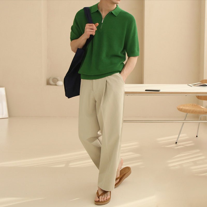 韓国ファッション SELCA-Half zip color polo shirt-mselca2023aw361-01