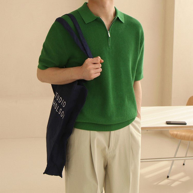 韓国ファッション SELCA-Half zip color polo shirt-mselca2023aw361-03