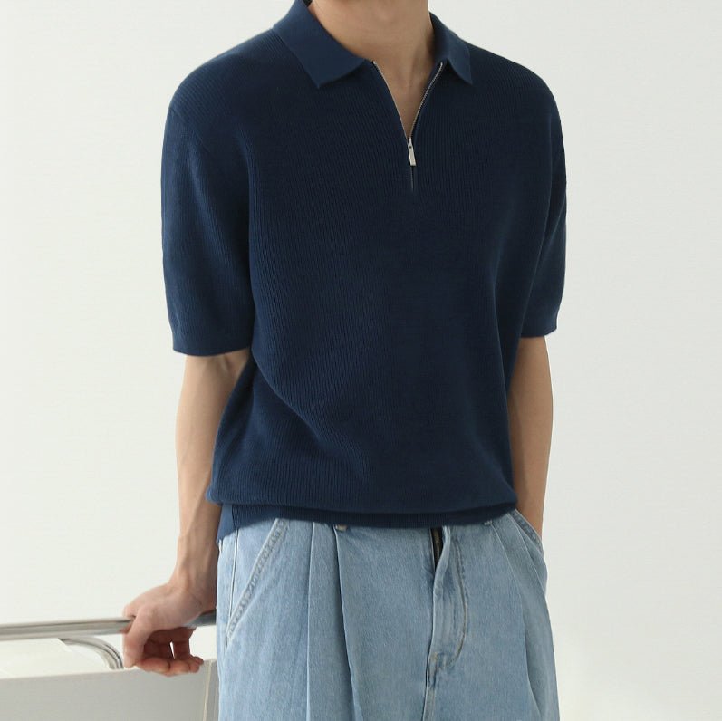 韓国ファッション SELCA-Half zip color polo shirt-mselca2023aw361-02