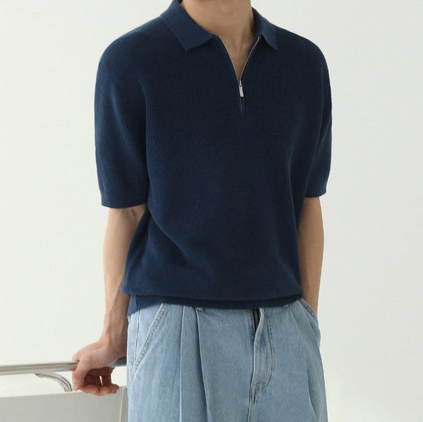 韓国ファッション SELCA-Half zip color polo shirt-mselca2023aw361-02