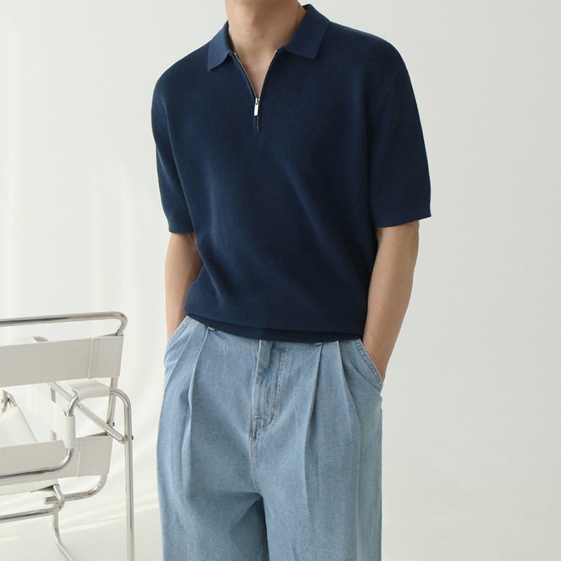 韓国ファッション SELCA-Half zip color polo shirt-mselca2023aw361-04