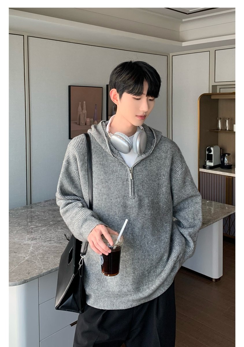 韓国ファッション SELCA-Half zip knit hoodie-mselca2023aw364-04