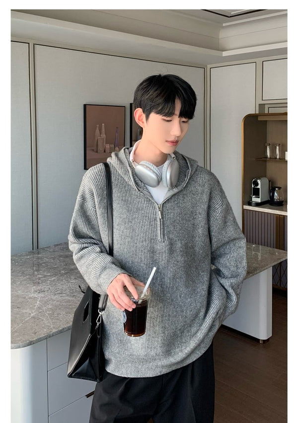 韓国ファッション SELCA-Half zip knit hoodie-mselca2023aw364-04