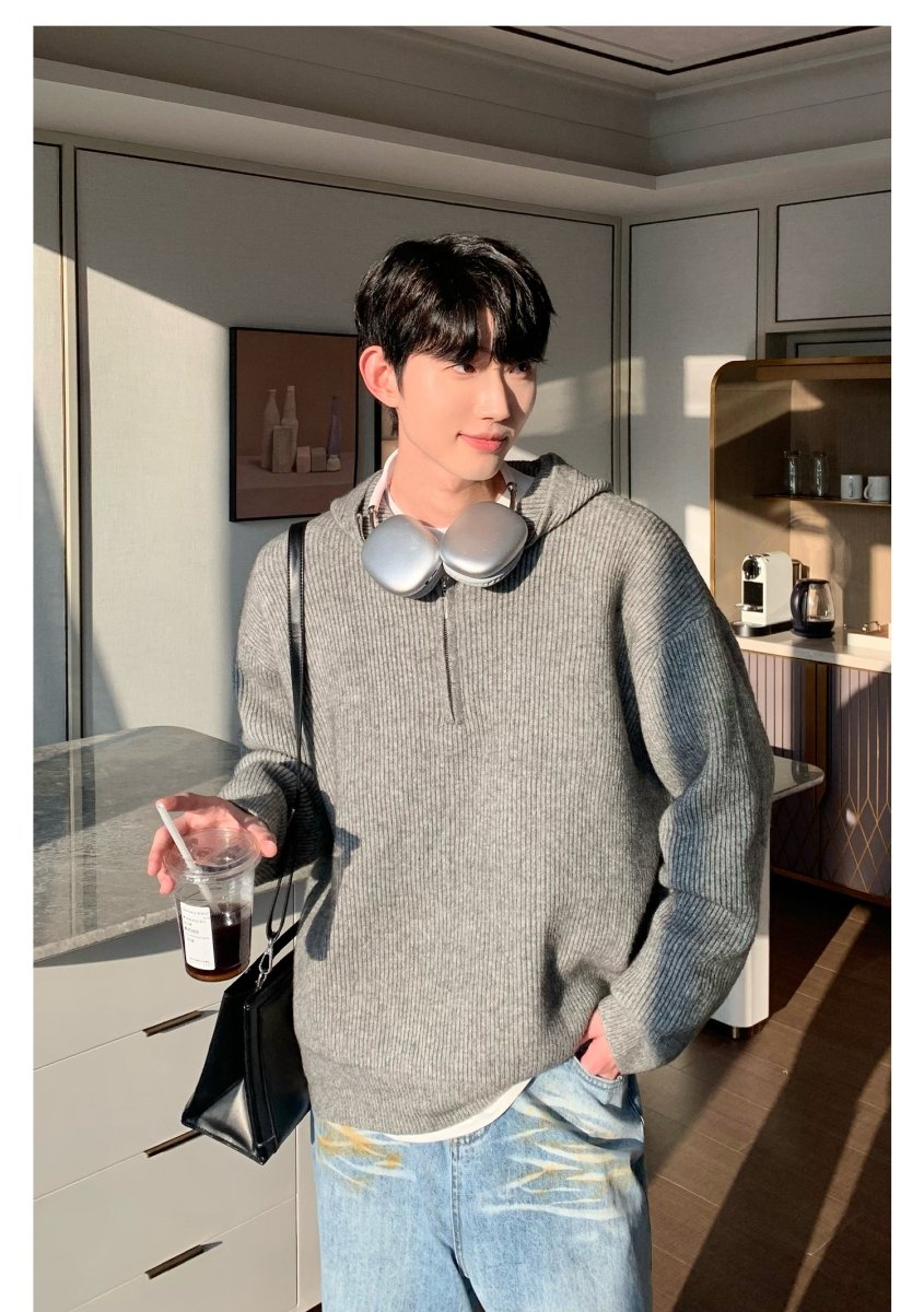 韓国ファッション SELCA-Half zip knit hoodie-mselca2023aw364-05