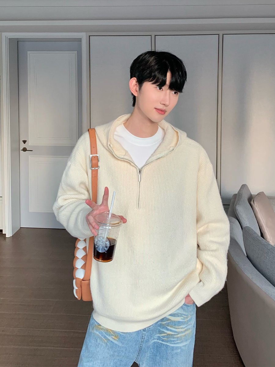 韓国ファッション SELCA-Half zip knit hoodie-mselca2023aw364-02