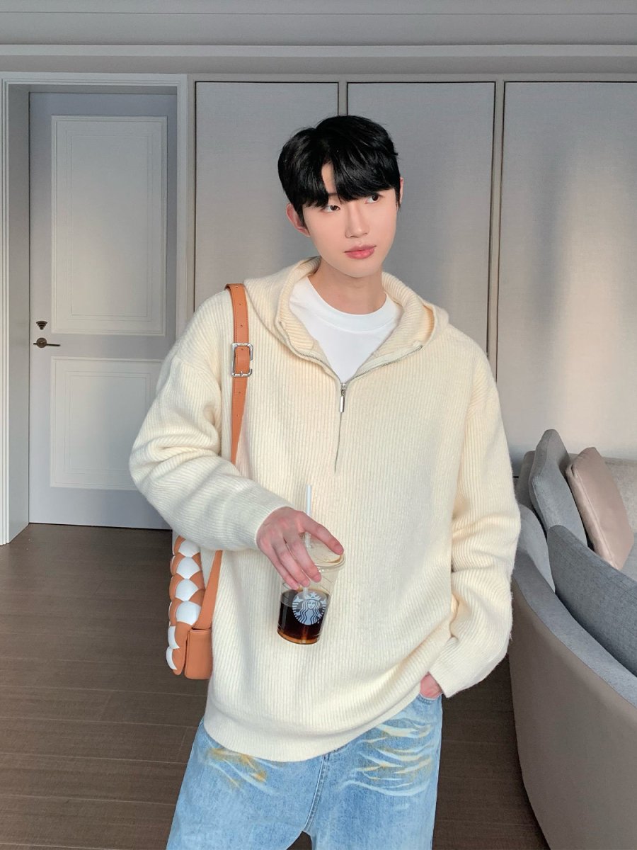 韓国ファッション SELCA-Half zip knit hoodie-mselca2023aw364-06