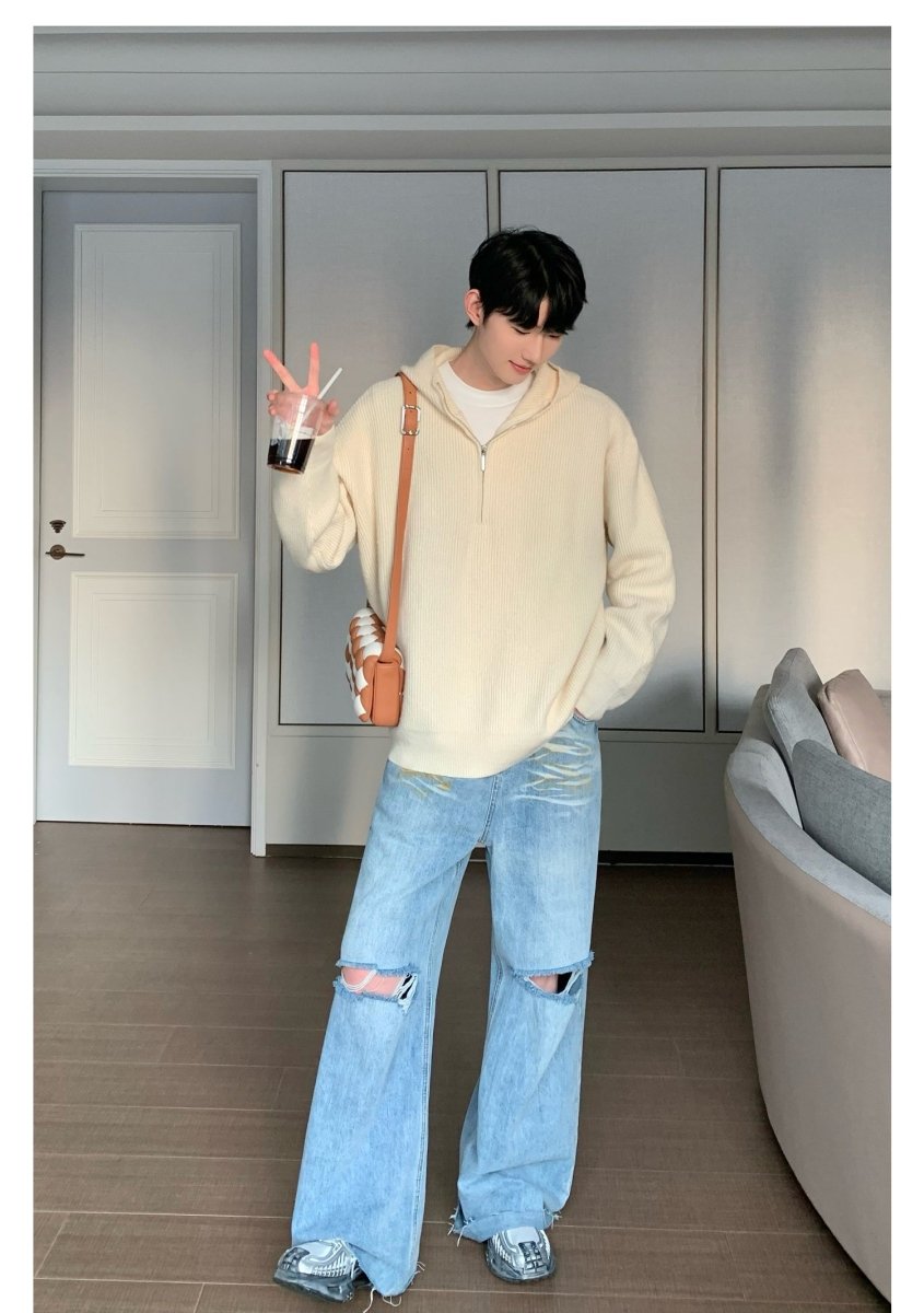 韓国ファッション SELCA-Half zip knit hoodie-mselca2023aw364-08