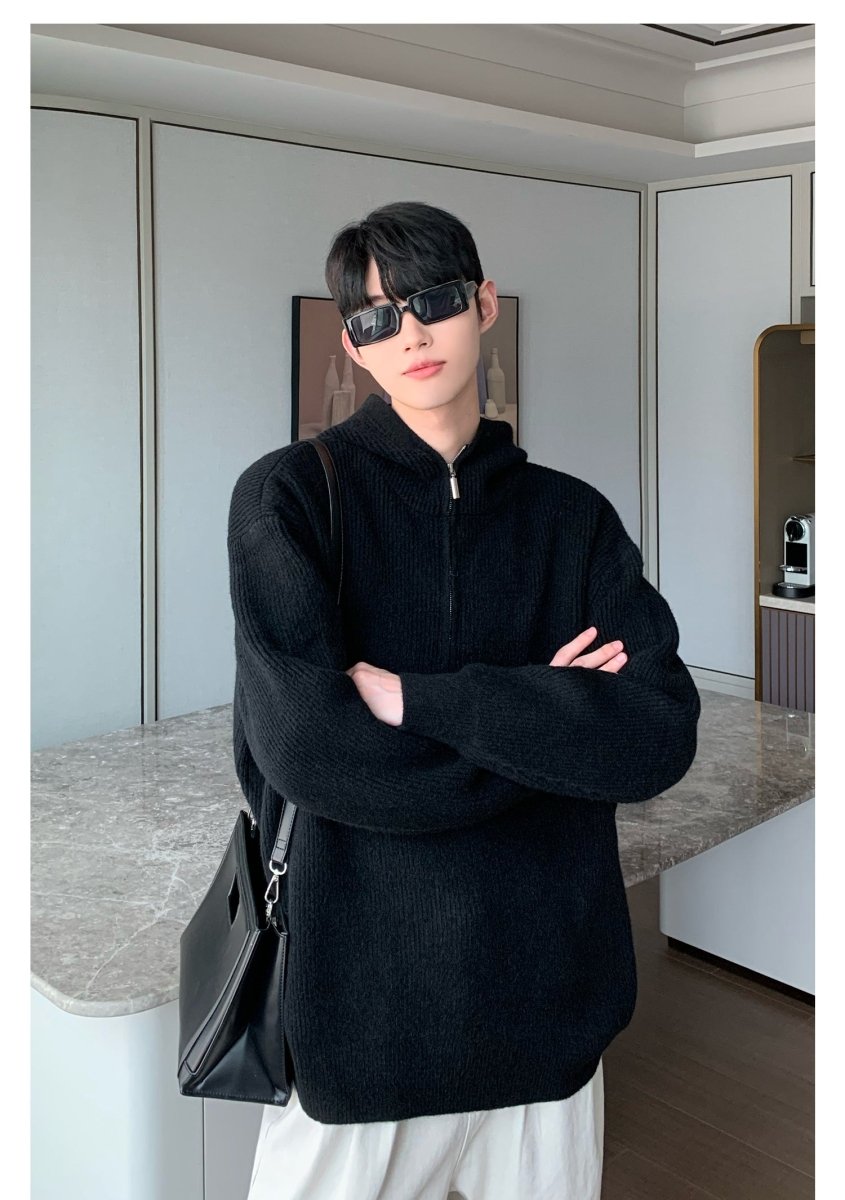 韓国ファッション SELCA-Half zip knit hoodie-mselca2023aw364-09