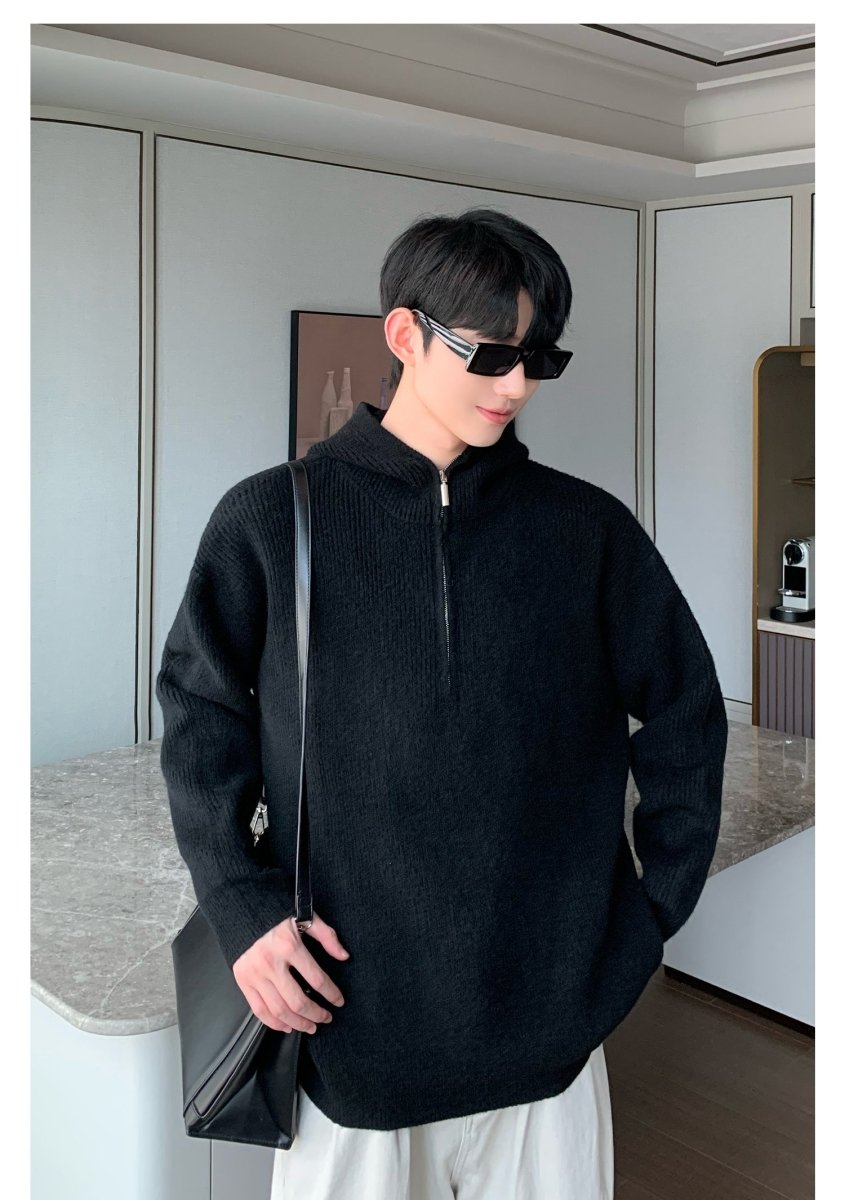 韓国ファッション SELCA-Half zip knit hoodie-mselca2023aw364-03