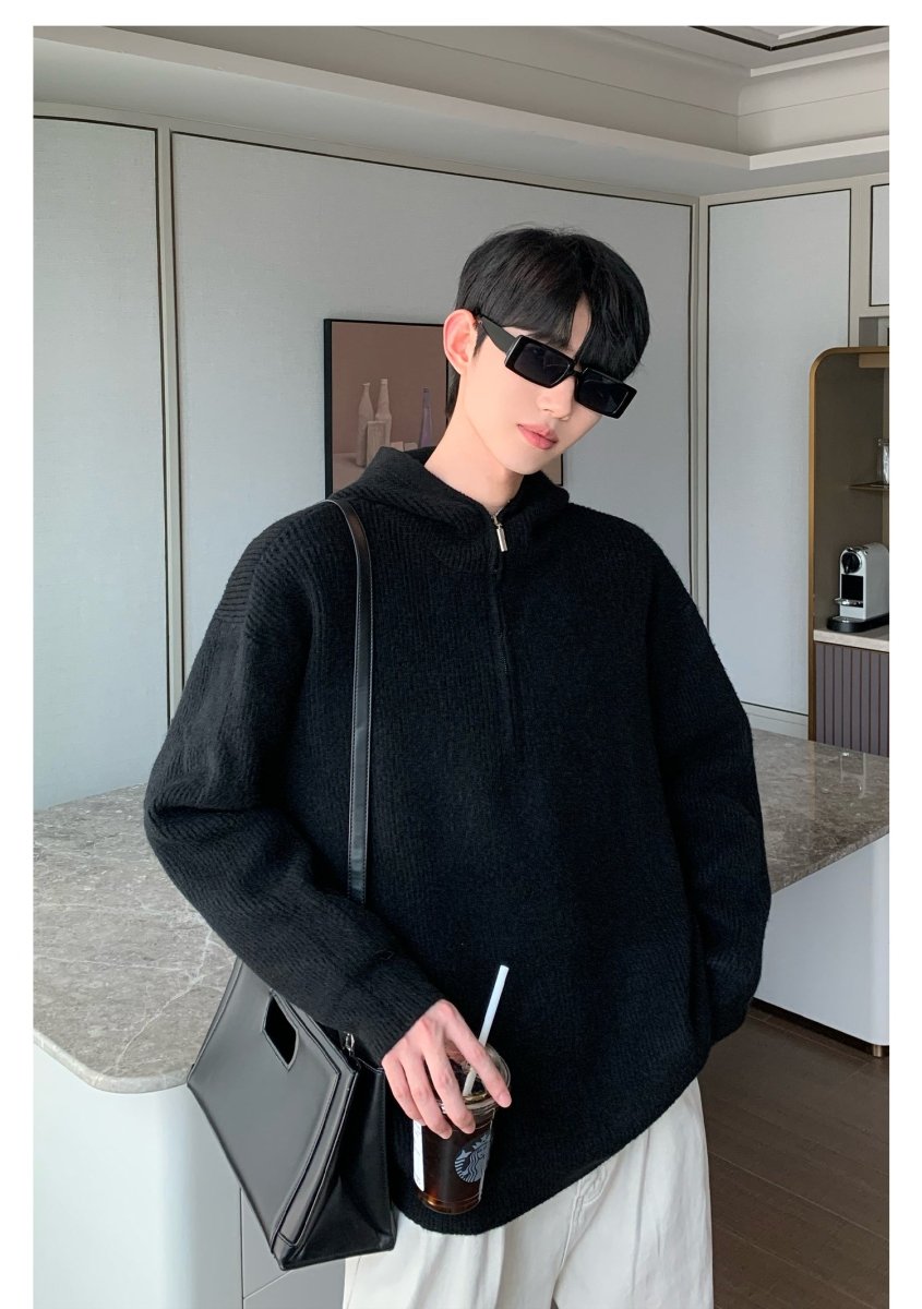 韓国ファッション SELCA-Half zip knit hoodie-mselca2023aw364-010