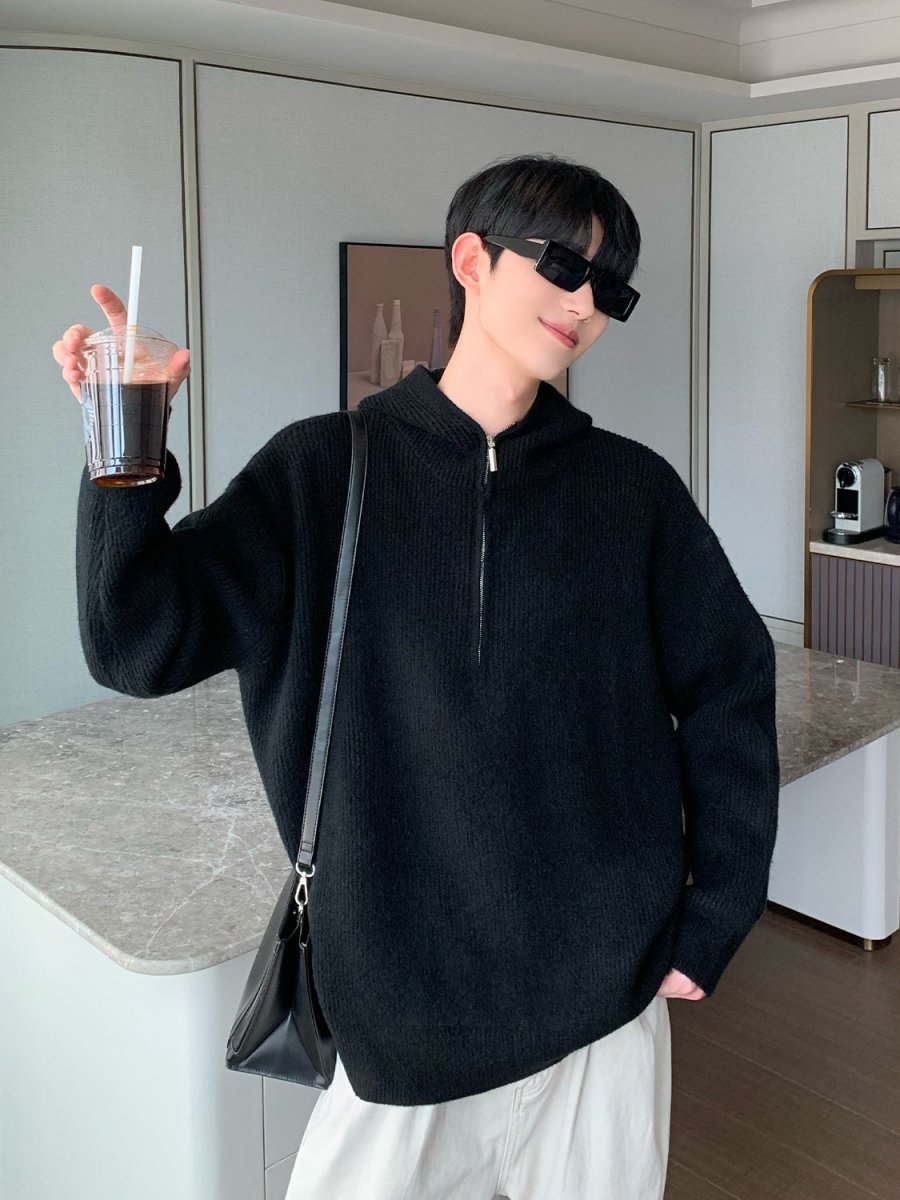 韓国ファッション SELCA-Half zip knit hoodie-mselca2023aw364-011