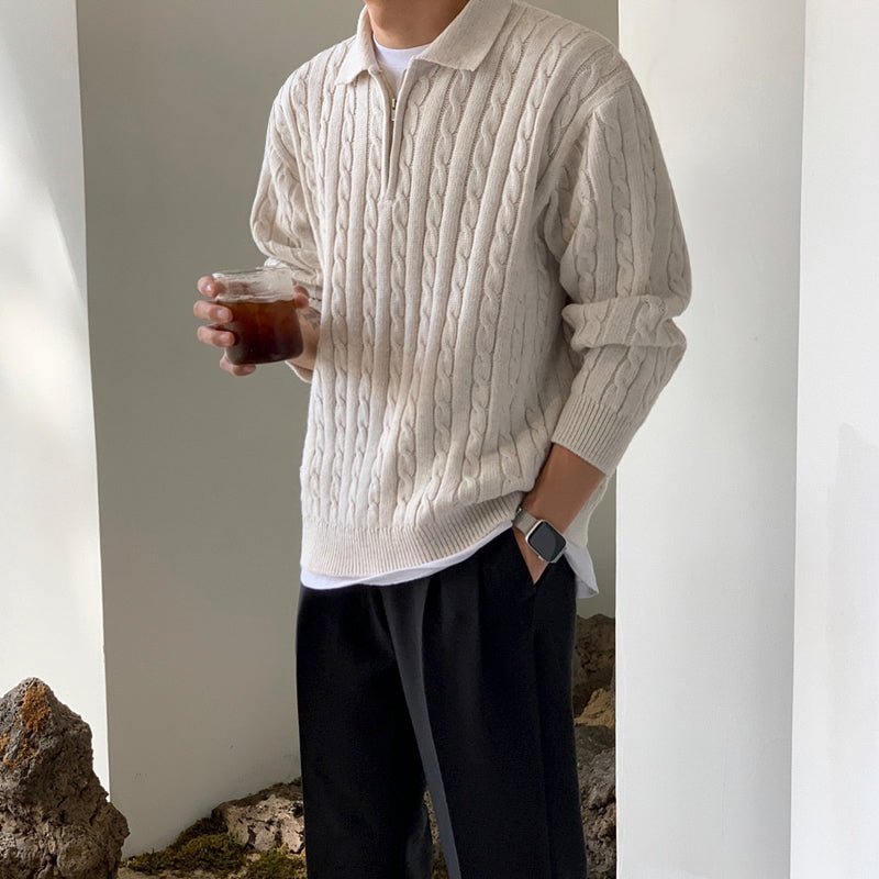 韓国ファッション SELCA-Half zip knit polo shirt-mselca2023aw365-02