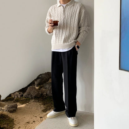 韓国ファッション SELCA-Half zip knit polo shirt-mselca2023aw365-03