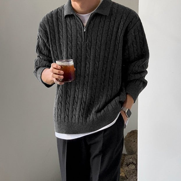 韓国ファッション SELCA-Half zip knit polo shirt-mselca2023aw365-04