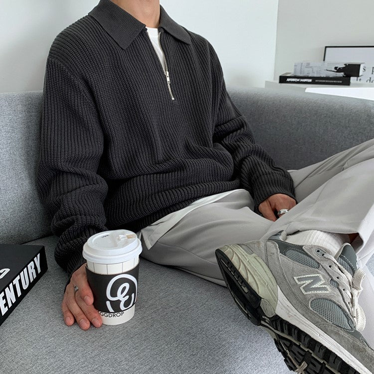 韓国ファッション SELCA-Half zip knit polo sweater-mselca2023aw366-06