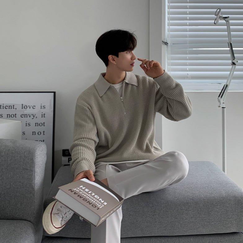 韓国ファッション SELCA-Half zip knit polo sweater-mselca2023aw366-07