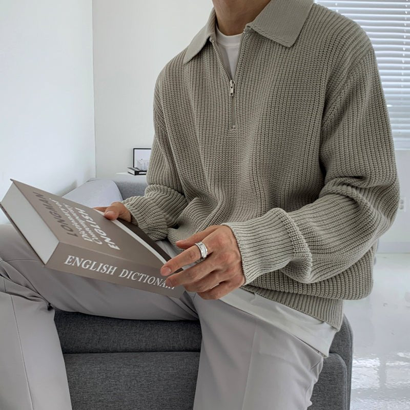 韓国ファッション SELCA-Half zip knit polo sweater-mselca2023aw366-03