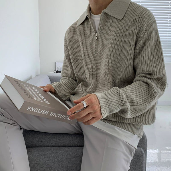 韓国ファッション SELCA-Half zip knit polo sweater-mselca2023aw366-03
