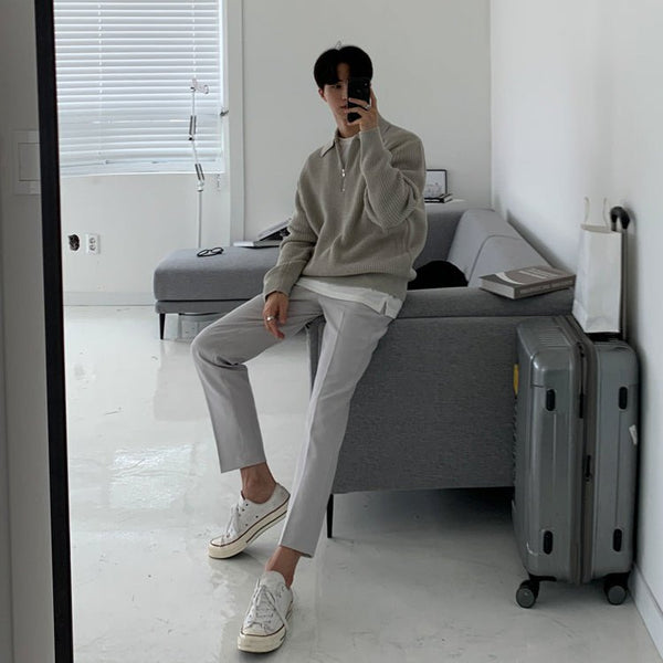 韓国ファッション SELCA-Half zip knit polo sweater-mselca2023aw366-04