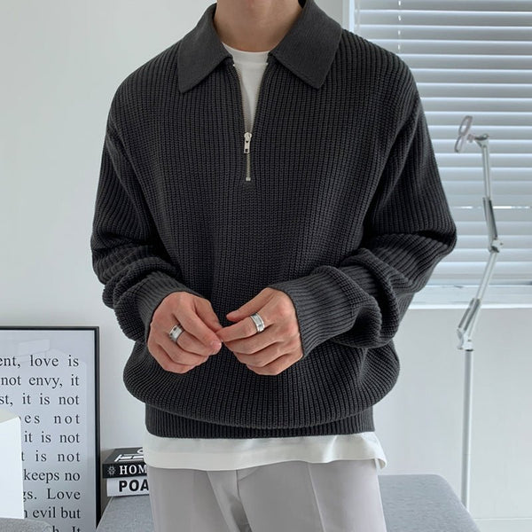 韓国ファッション SELCA-Half zip knit polo sweater-mselca2023aw366-02