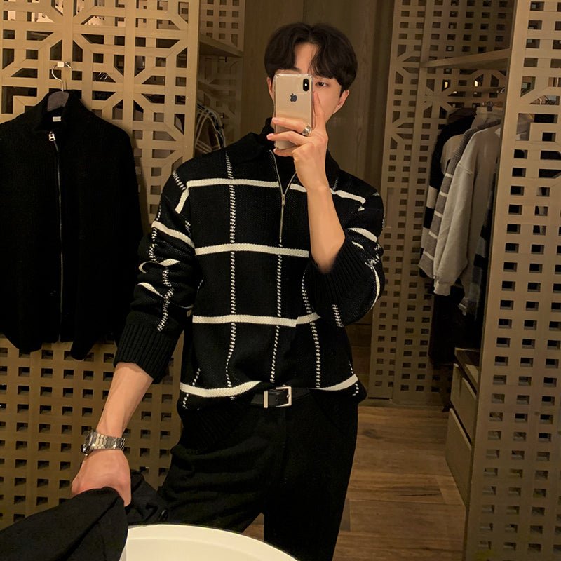 韓国ファッション SELCA-half zip retro knitwear-mselca2023aw369-04