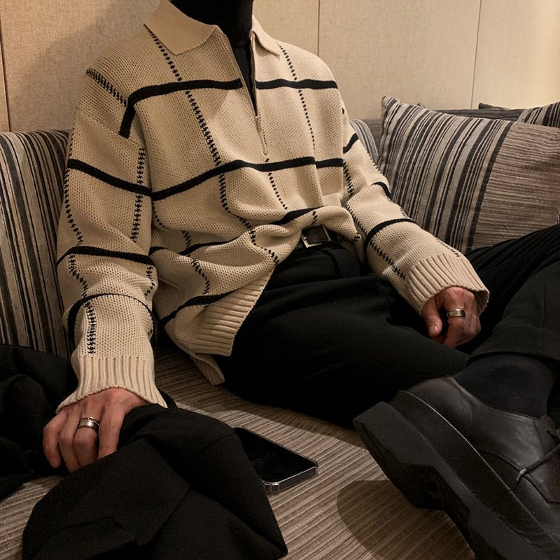 韓国ファッション SELCA-half zip retro knitwear-mselca2023aw369-05