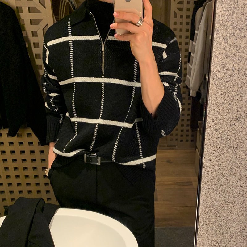 韓国ファッション SELCA-half zip retro knitwear-mselca2023aw369-02