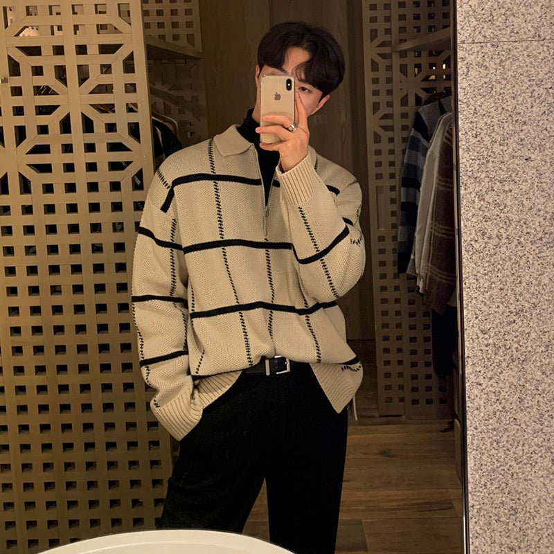 韓国ファッション SELCA-half zip retro knitwear-mselca2023aw369-03