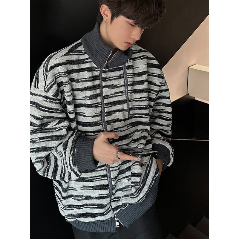 韓国ファッション SELCA-High neck border knit jacket-mselca2023aw382-08