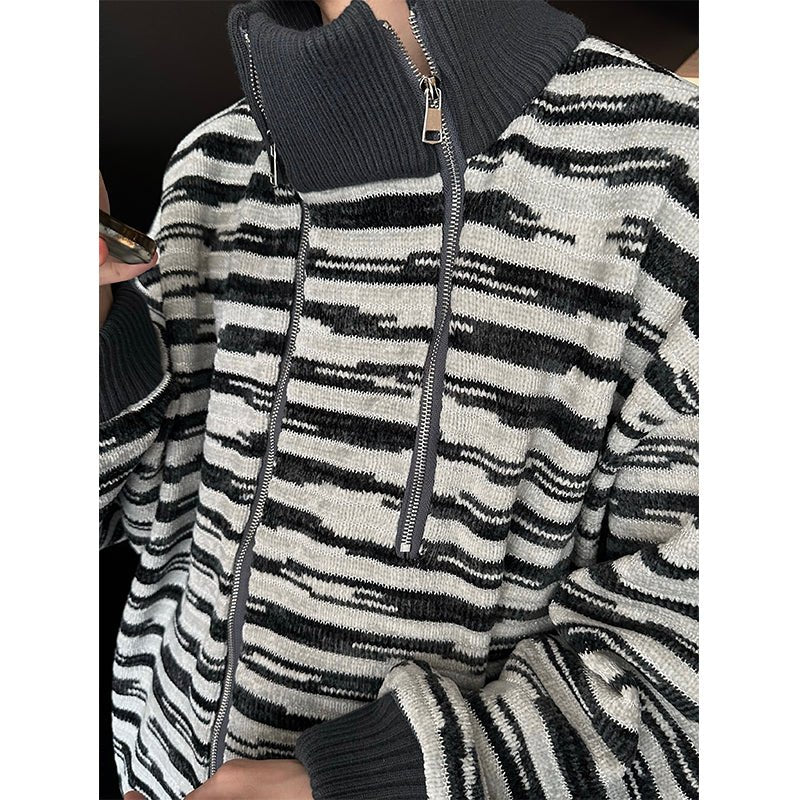韓国ファッション SELCA-High neck border knit jacket-mselca2023aw382-03