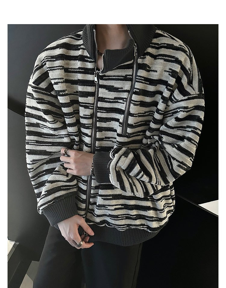 韓国ファッション SELCA-High neck border knit jacket-mselca2023aw382-04
