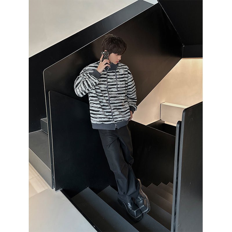 韓国ファッション SELCA-High neck border knit jacket-mselca2023aw382-05