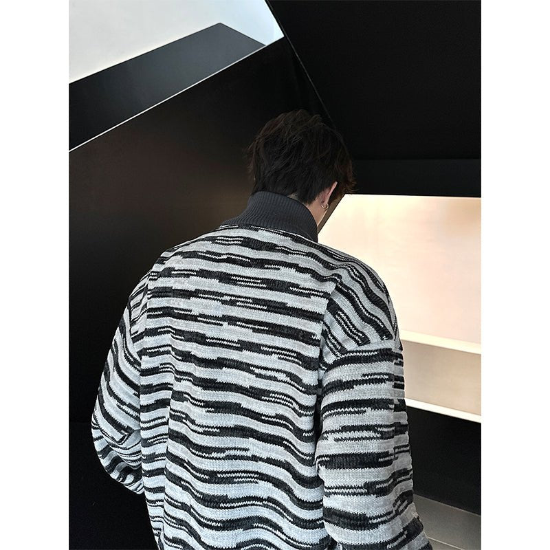 韓国ファッション SELCA-High neck border knit jacket-mselca2023aw382-06